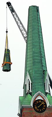 Zion steeple comes down