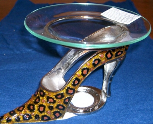 Shoes  Tart Burner, oil warmer, pewter High Heel  Leopard Pattern #65020