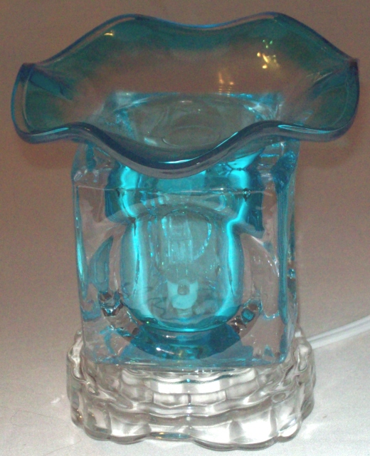 --306b  Electric tart burner, oil warmer solid square glass  blue