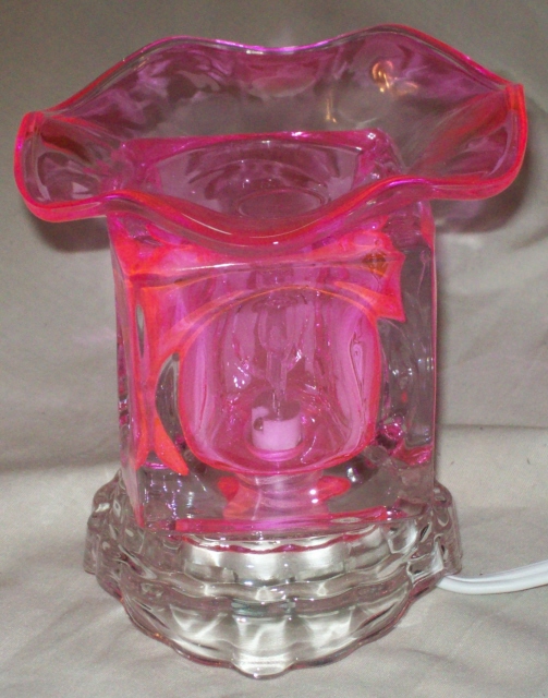 --306pk` Electric tart burner, oil warmer solid square glass shell designs pink