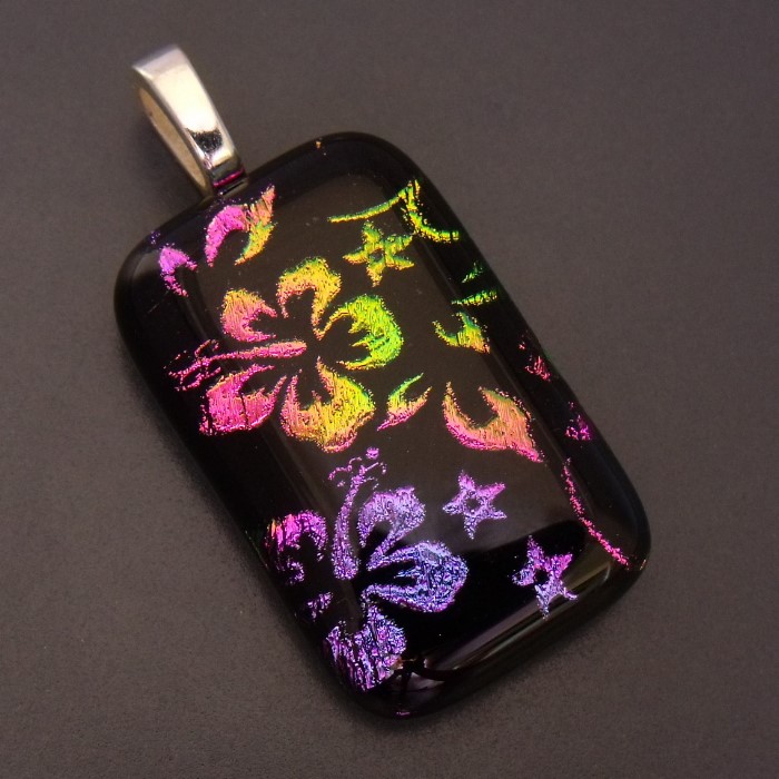 Dichroic Glass Hibiscus Floral Pattern Pendant