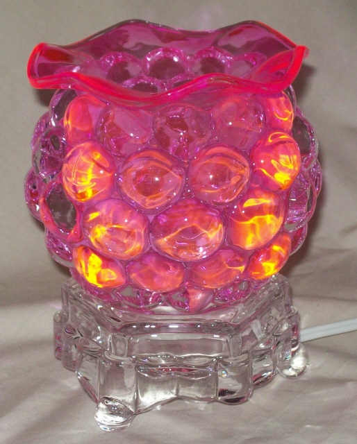 --- 302pk  Electric tart burner, oil warmer solid round glass pink