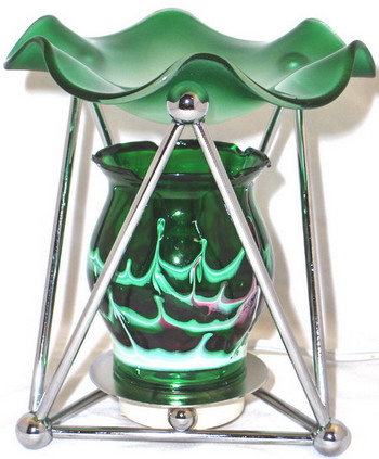 -85301 Tart Burner & Oil Warmer Electric Metal & Green Glass Night Light, w/fractal coloring