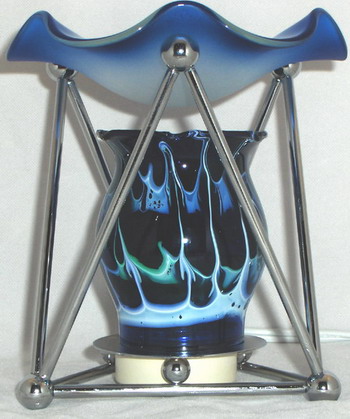-85303 Tart Burner & Oil Warmer Electric Metal & Blue Glass Night Light, w/fractal coloring