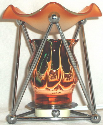 -85302 Tart Burner & Oil Warmer Electric Metal & Rust Glass Night Light, w/fractal coloring