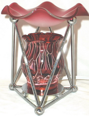 -85305 Tart Burner & Oil Warmer Electric Metal & Red Glass Night Light, w/fractal coloring