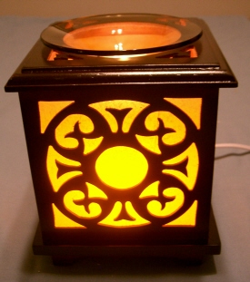 d- Tart Burner, Oil Warmer Electric Wooden Box  Night Light, d461 (dark circle)