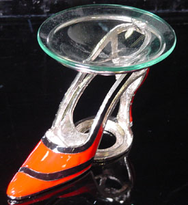 Shoes tart burner, oil warmer high heels red w/black stripe #65015