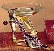 Shoes tart burner, oil warmer pewter high heels blk w/deco #65002