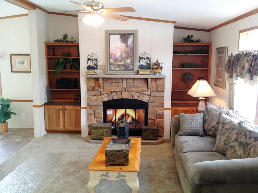1/2 Stone Wood Fireplace and Bookcases