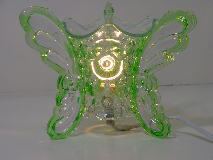 1Tart Burner, Oil Warmer, Green Butterfly glass e59G