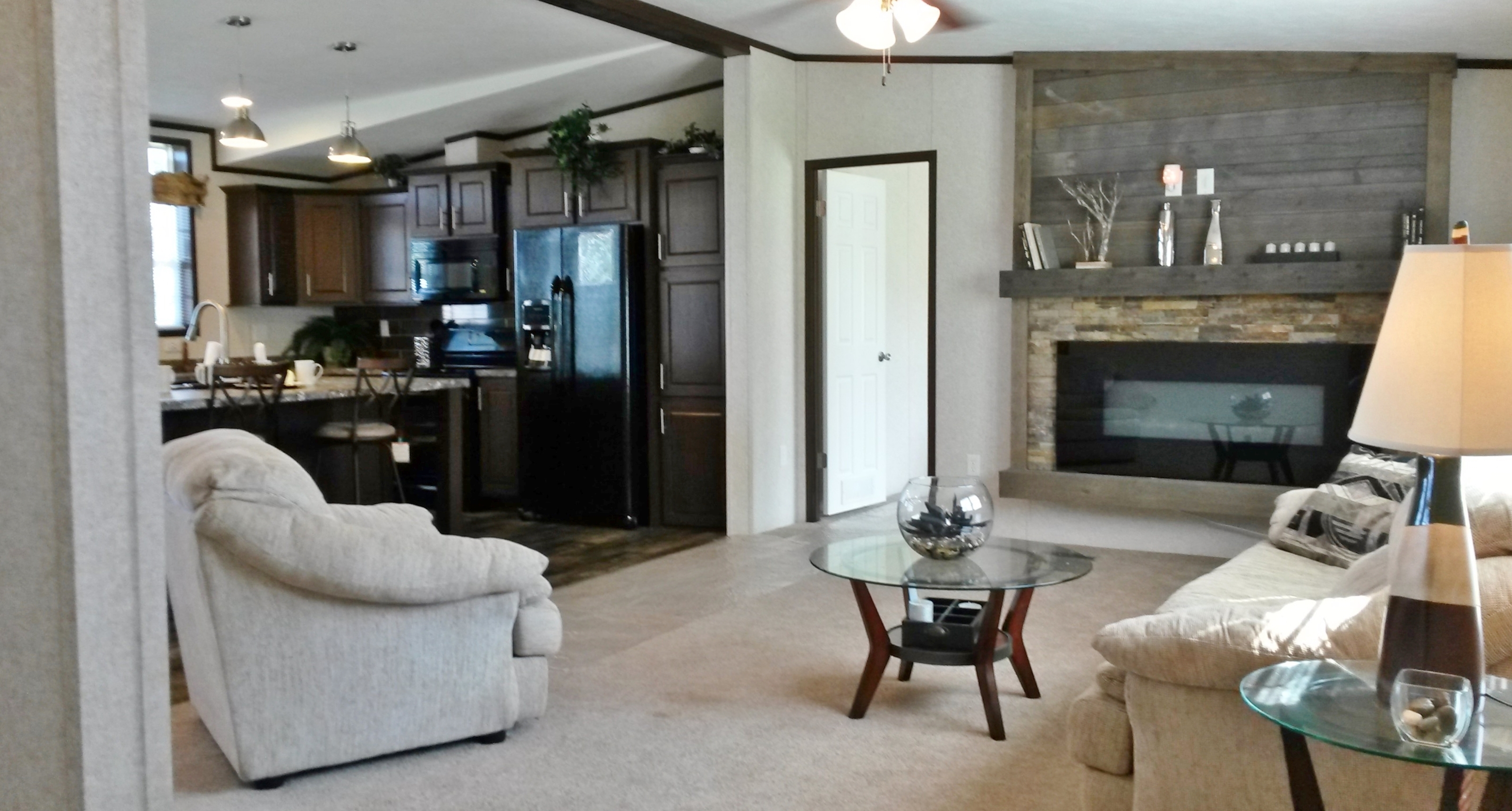 LED fireplace with stone surround