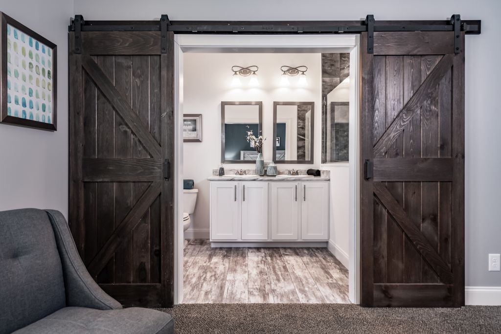 Double Barn Doors Entering Master Bath