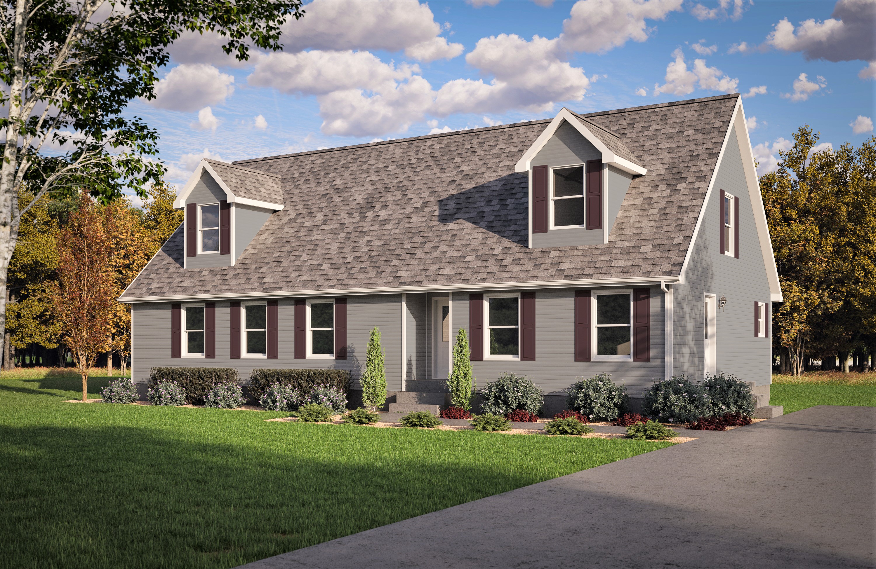 Optional 12/12 Roof Pitch  "Cape Cod" With Dog House Dormers