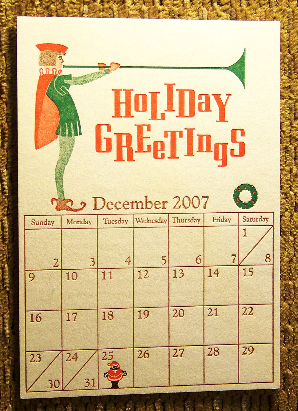 December 2007 Calendar Page