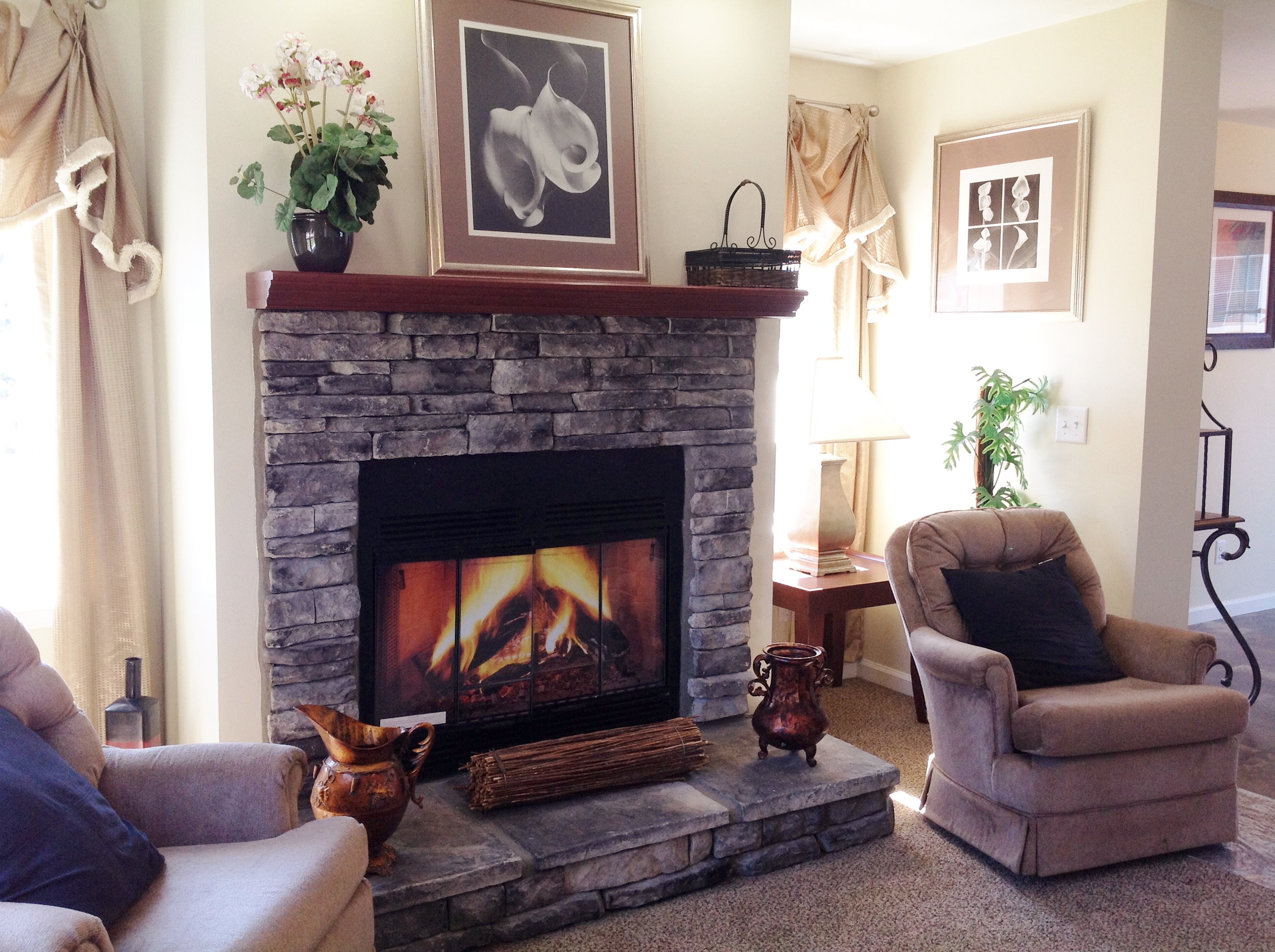 Stone Fireplace Keeps the Chill Away