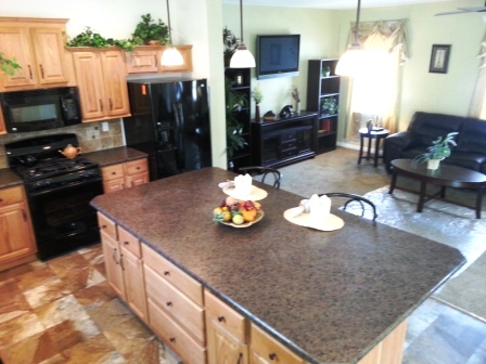 Kitchen island, great for work and storage.