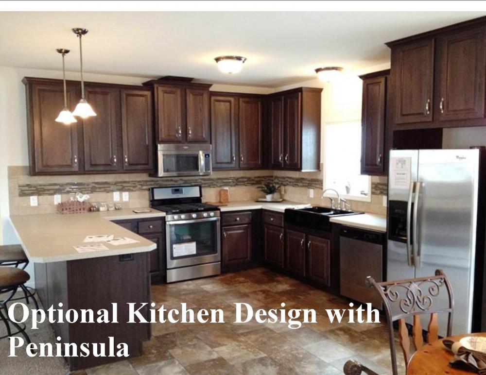 Options for the kitchen include a peninsula.